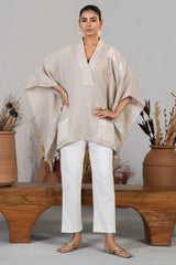 Ivory Jute Embroidered Kaftan Set
