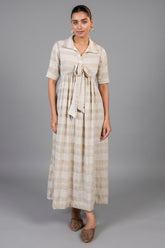 Ivory Jute Embroidered Tie Up Dress