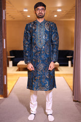 Teal Green Jacquard Silk Kurta Pajama