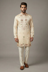 Ivory White Silk Sequin Embroidered Kurta Set