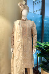 Beige Silk Embroidered Sherwani