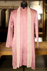 Onion Pink Silk Mirror Embroidered Kurta Pajama