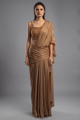 Brown Lycra Fancy Ready to Wear Saree with Sequin and Cutdana Work