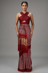 Maroon Modal Silk Ajrakh Printed Saree