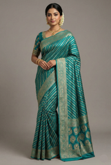 Teal Green Semi Silk Woven Saree with Swarovski Work