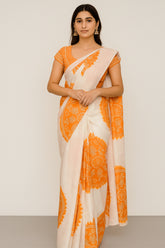 Off White Modal Silk Bandhej Printed Saree with Gota Work