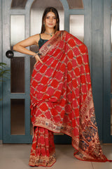 Multi Colored Georgette Meenakari Weaving Saree