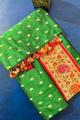 Green Silk Traditional Paisley Woven Saree with Contrast Border and Pallu