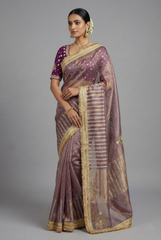 Purple Tissue Woven Saree with Lace Work