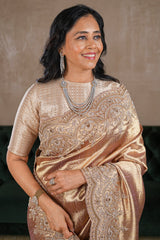 Golden Tissue Designer Saree with Handworked Scallop Border