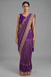 Purple Georgette Traditional Bandhej Saree with Cutdana and Bead Work