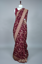 Magenta Art Silk Banarasi Woven Saree