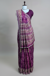 Rani Pink Silk Traditional Woven Patola Saree with Cutdana and Beads Work