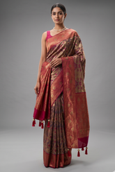 Golden Tissue Silk All Over Woven Saree with Swarovski Work