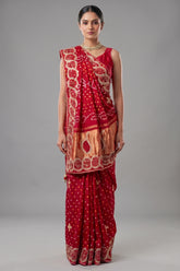 Red Dola Silk Bandhej Saree with Gota Work