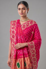 Pink Dola Silk Bandhej Saree with Gota Work