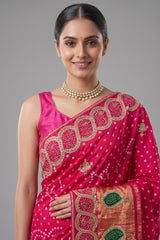 Pink Dola Silk Bandhej Saree with Gota Work