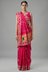 Pink Dola Silk Bandhej Saree with Gota Work