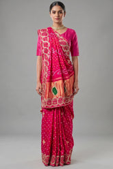 Pink Dola Silk Bandhej Saree with Gota Work