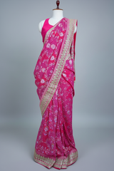 Pink Georgette Traditional Bandhej Saree with Gota Work