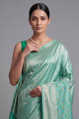 Turquoise Blue Dola Silk Woven Saree