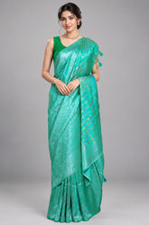 Turquoise Blue Dola Silk Woven Saree