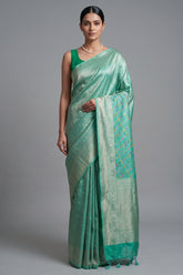Turquoise Blue Dola Silk Woven Saree