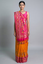Orange Art Silk Saree with Patola Border and Contrast Pallu