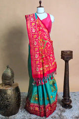 Sea Green Art Silk Saree with Patola Border and Contrast Pallu