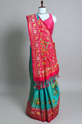 Sea Green Art Silk Saree with Patola Border and Contrast Pallu