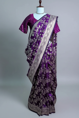 Purple Art Silk Woven Jaal Saree