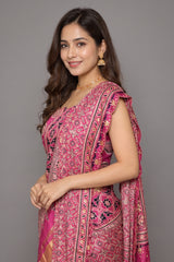 Onion Pink Modal Silk Ajrakh Printed Saree with Applique and Gota Work