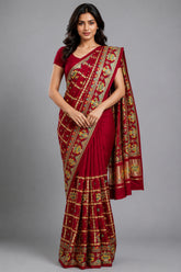 Maroon Gaji Silk Traditional Checks Gharchola Saree with Embroidery
