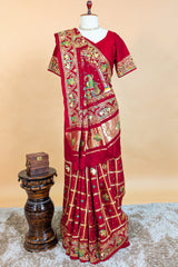 Maroon Gaji Silk Traditional Checks Gharchola Saree