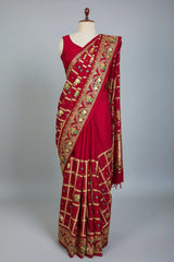 Maroon Gaji Silk Traditional Checks Gharchola Saree