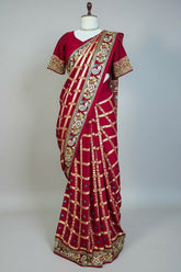 Maroon Gaji Silk Traditional Checks Gharchola Saree with Heavy Embroidered Pallu