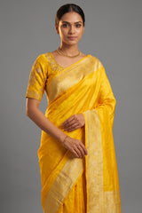 Yellow Tissue Silk Saree with Readymade Blouse