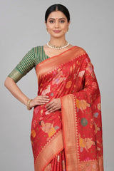 Red Banarasi Silk Meenakari Woven Saree