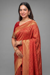 Maroon Georgette Bandhej Saree with Real Zari Kadva Weaving