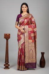 Purple Banarasi Silk Real Zari Kadva Woven Saree