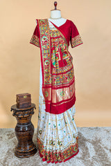 Pearl White Gaji Silk Bridal Panetar Saree with Embroidery