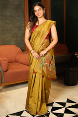 Olive Green Cotton Silk Thread Embroidered Saree