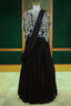 Black Chinon Silk Pre Drape Lehenga Saree with Sequin Cutdana Worked Poncho Cape
