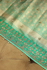 Sea Green Banarasi Silk Traditional Floral Woven Saree with Gota Beads Work
