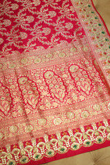 Rani Pink Banarasi Silk All Over Woven Saree with Handwork