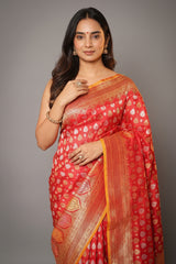 Red Banarasi Silk Traditional All Over Woven Saree