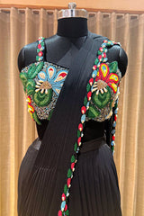 Black Lycra Net Beaded and Cutdana Worked Readymade Saree