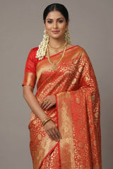 Red Kanchipuram Silk All Over Woven Traditional Saree