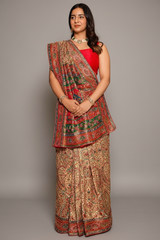 Cream and Multi Colored Pashmina Printed Dola Silk Saree with Cutdana Work