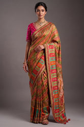 Multi Colored Dola Silk Pashmina Printed Saree with Mirror and Pearl Work